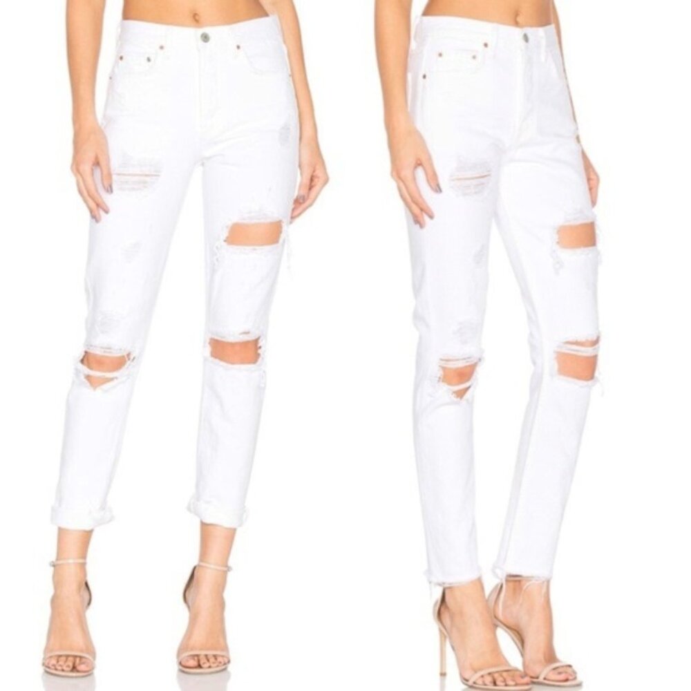 Grlfrnd Helena distressed straight white/ anything goes jeans, Size 27